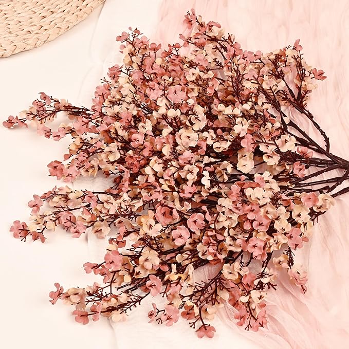 Yastouay Fake Fall Flowers Thanksgiving Table Decor, 10Pcs Fall Beige Brown Artificial Flowers for Decorations, Babys Breath Artificial Flowers Bulk for Thanksgiving Fall Decor Floral Arrangement