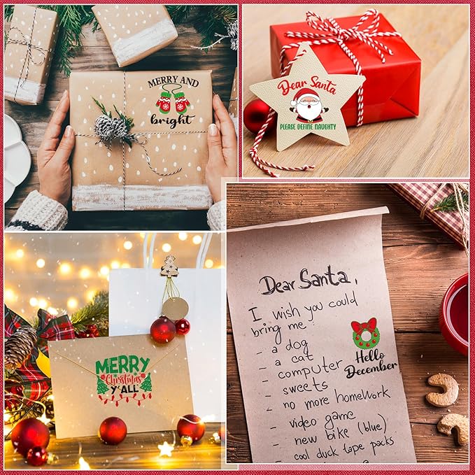 Fainne 100 Pcs Christmas Word Stickers for Crafts Christmas Vinyl Inspirational Stickers Waterproof Xmas Decals for Ornament Ball Wooden Cup Glass Water Bottle Decoration, 50 Style(Elk)