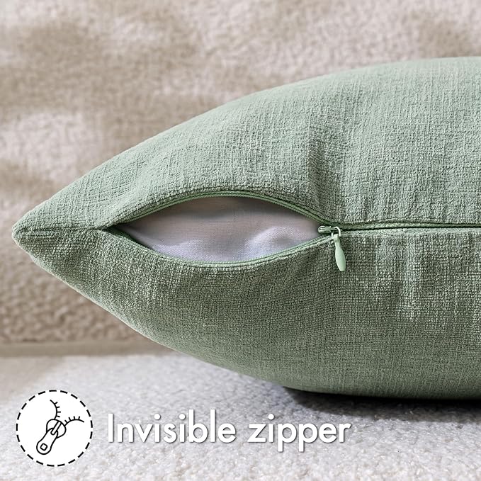 MIULEE Greyish Green Couch Pillow Covers 18x18 Inch, Set of 2 Soft Chenille Decorative Square Throw Pillow Covers Summer Farmhouse for Sofa Living Room Bed
