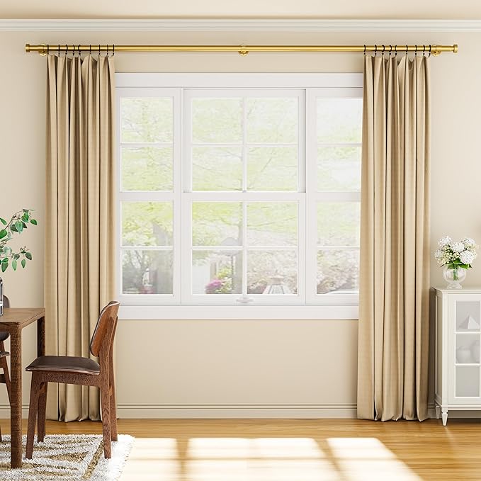YaFex Heavy Duty Curtain Rods 32-120 Inch, 1 Inch Adjustable Gold Curtain Rod for Windows, Long Window Treatment Rods with Aluminium Finials, Easy Installation