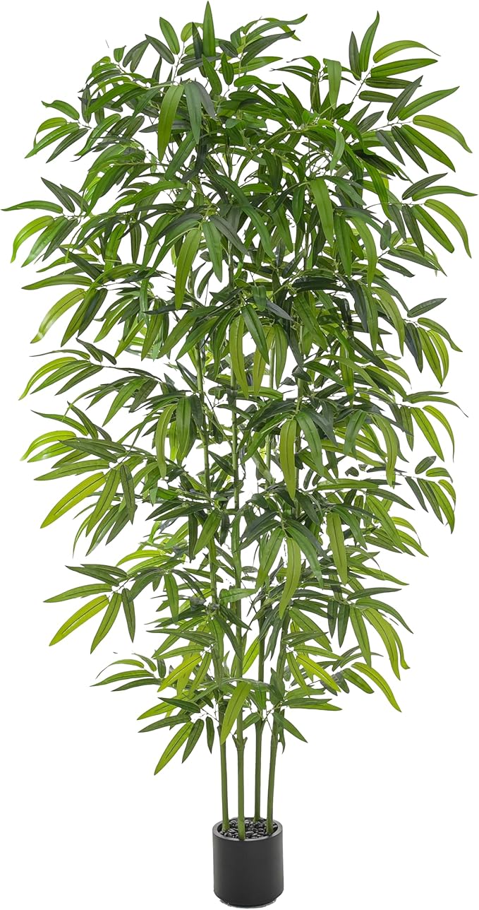 Artificial Tree Fake Plants, Artificial Bamboo Tree 6FT Tall in Black Potted, Artificial Tree Indoor Decor Bamboo Silk Tree with Natural Wood Trunk, for Home Office Living Room Modern