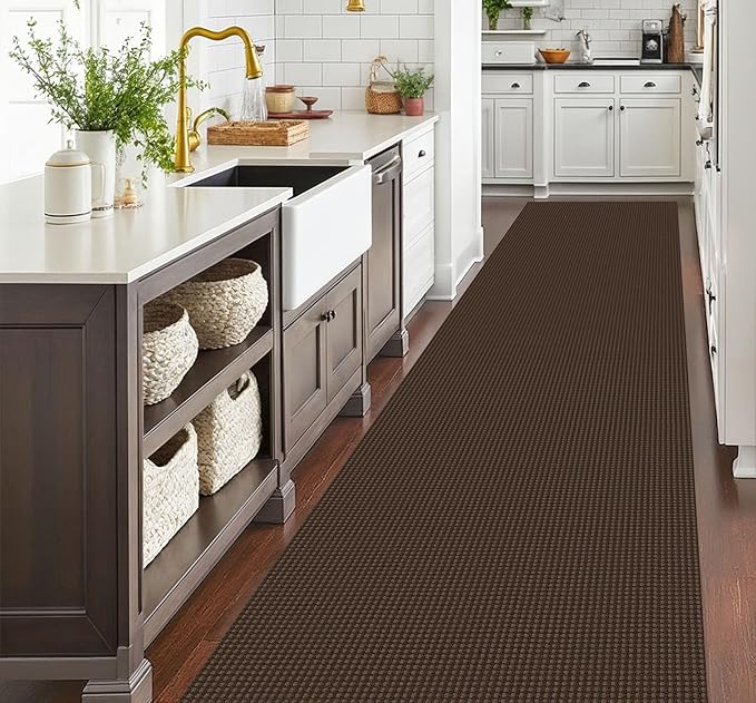 EARTHALL Runner Rug 3x18 Ft Washable Runners for Hallways Extra Long Woven Non Slip Entryway Runner Braided Kitchen Runner Indoor Outdoor Carpet Runners for Hotels, Officel, Stair, Brown