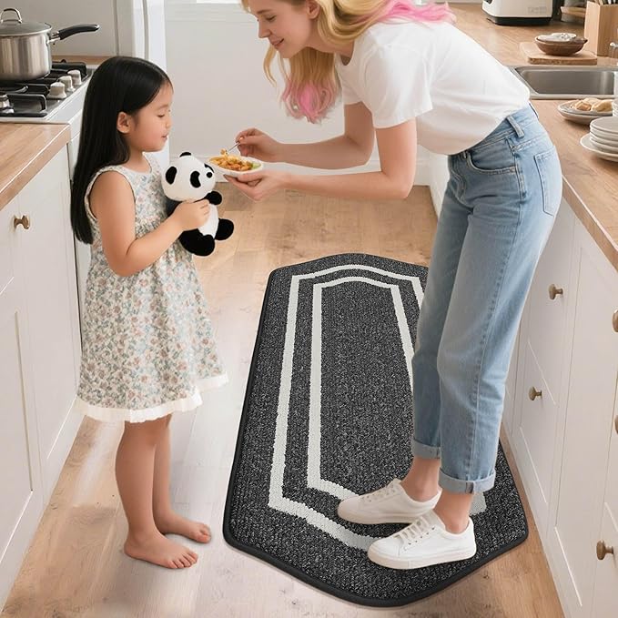 COSY HOMEER Kitchen Rugs and Mats 24"x48" Non Slip Kitchen Mats for Floor Washable Kitchen Runner Rug Stain Resistant Standing Mat for Kitchen,Sink,Polypropylene,Black