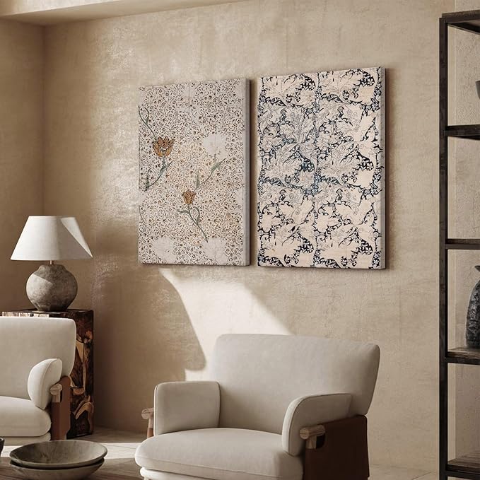 Vintage Botanical Wall Art Prints Set of 2 Antique Sketch Wall Art Decor Neutral Flower Canvas Wall Art Floral Pictures Farmhouse Painting Vintage Floral Artwork for Bedroom 24x36 Inch Ready to Hang