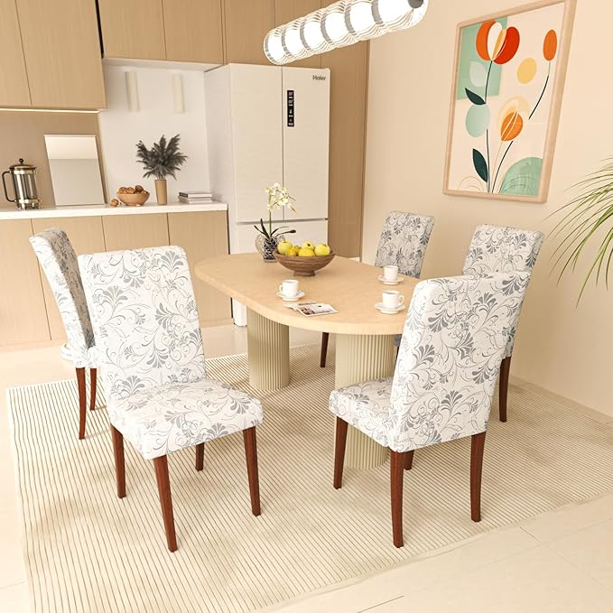 Stretch Dining Chair Covers Set of 4,Floral Print Chair Covers,Soft Removable Washable,Pet Friendly Furniture Protector,Universal Chair Slipcovers for Home, Kitchen,Ceremony Dining Room Seat