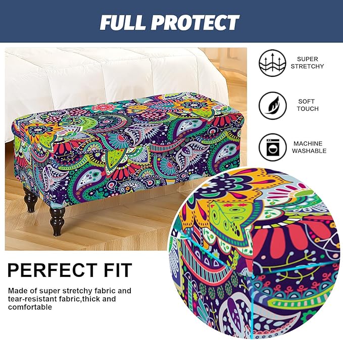 FUANGUI Ottoman Cover Stretch Storage Ottoman Bench Slipcover Jacquard Folding Storage Bench Ottoman Cover Footrest Stool Slipcover Footstool Protector Cover with Elastic Bottom Fit Length,Medium