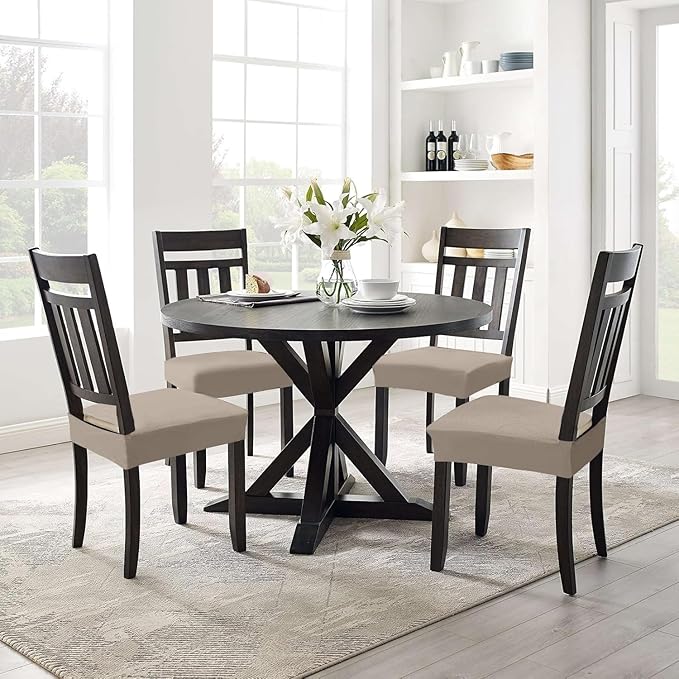 Smiry Stretch Jacquard Seat Covers for Dining Room Chairs Set of 4, Removable Washable Chair Seat Protector Slipcovers, No Rear Covers, Taupe