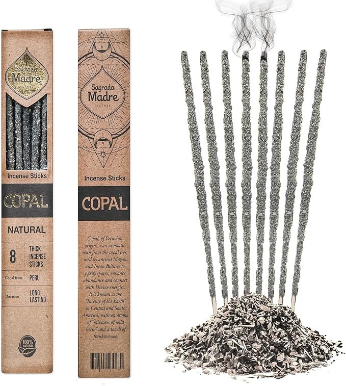 Sagrada Madre 8 pcs Wildly Harvested Thick - Natural Copal Incense Sticks, 9” Long - Eco Friendly, Aromatic Non Toxic Incense Sticks (1hr Burning Time) to Heal & Purify Your Body and Surroundings
