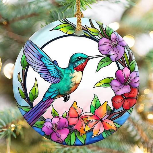Hummingbird Christmas Ornaments, Touber Christmas Hanging Ornament, Christmas Tree Ornaments, Holiday Decor, Gifts for Hummingbird Lovers, Bird Theme Gifts - Pattern A
