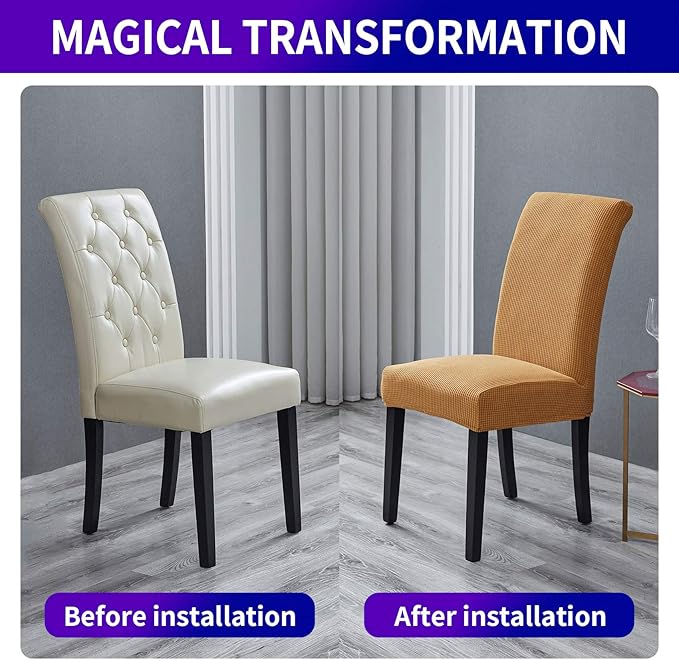 Howhic Stretch Chair Covers for Dining Room Set of 8, Removable Washable Dining Room Chair Covers, Dining Chair Slipcovers Seat Protector, Great Decor for Home and Banquet (Gold, 8 Pack)