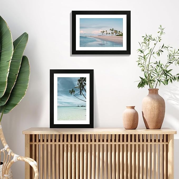 iRahmen 10x14 Picture Frame Set of 4 with Tempered Glass, Display 8x12 Picture with Mat or 10 x 14 Without Mat, Mixed Color Wood Photo Frames for Wall Mounting