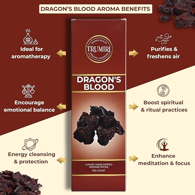 Dragons Blood Incense Sticks - Pack of 100 Insence-Sticks - Made with Natural Non Toxic Incienso De Sangre De Dragón - Scented Insense Spiritual Inscents aka Incents