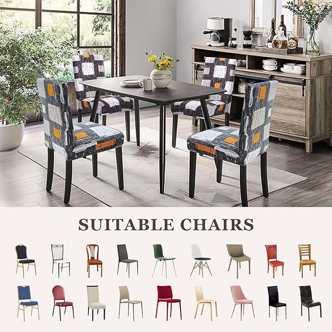 Sufdari Dining Chair Covers,Kitchen Chair Cover,Parsons Chair Slipcover,Spandex Chair Protectors for Dining Room Stretch Chairs Cover Set of 8 -Orange Square