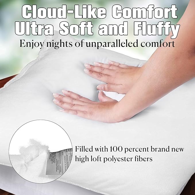 Hometex- 4-Pack, 18"x18" Throw Pillow Insert, 100%, Hypoallergenic, Durable & Premium Soft Polyester Filled Standard Cover, Used for Throw & Square Pillows for Couch, Sofa, Bed and More