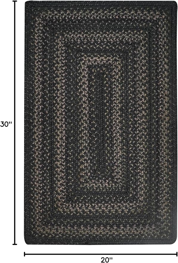Homespice Jet Black Jute Rug 20x30 - Hand Braided Kitchen Rugs for Primitive Decor