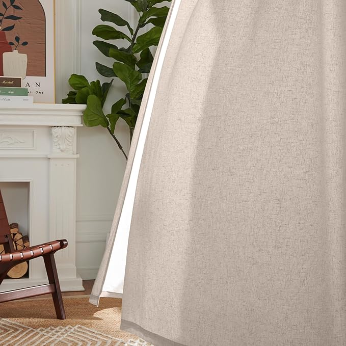 jinchan Taupe Linen Blend Curtains for Living Room 84 Inch Length 2 Panels Curtains for Sliding Glass Doors, 50 Inch Wide Farmhouse Drapes with Rod Pocket Back Tab(50W x 84L, Taupe)
