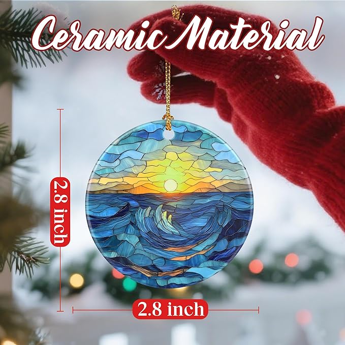 Christmas Ornaments, Dodosky 2.8in Ceramic Sunrise Ornament, Xmas Decor, Christmas Tree Ornaments, Xmas Decorations for Tree, Holiday Ornament, Gift Ideas, Sunrise Lover Gift, Gifts for Family, Friend