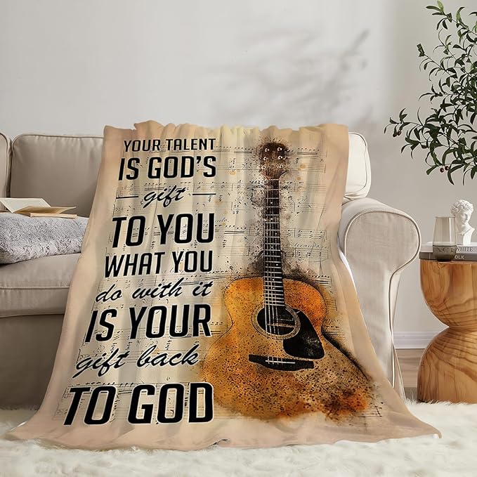 Tijuboni Guitar Music Throw Blanket Guitar Gifts for Girls Boys Women Men Kids Adults Soft Flannel Fleece Blanket for Couch Sofa Bed Home Decor 60"x80"