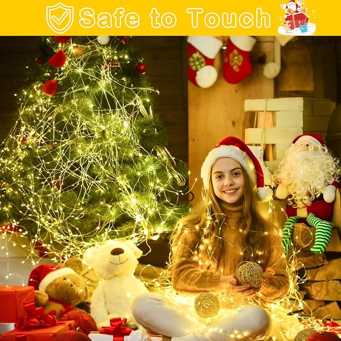 Decute 300LED Christmas Tree String Lights 99FT Silver Wire Warm White Dimmable with Remote Control, UL Cerficated Plug in Fairy Lights Decorative for Party Wedding Indoor Outdoor