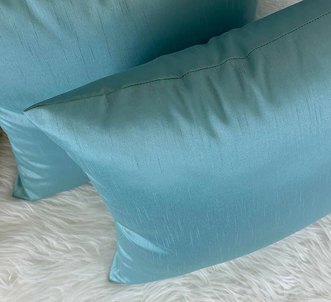 Aiking Home 20x20 Inches Faux Silk Square Throw Pillow Cover, Zipper Closure, Aqua (Set of 2)