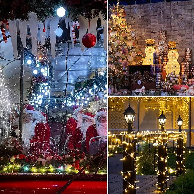 Warm White to Cool White Color Changing 300 LED 115FT Christmas String Lights for Outdoor&Indoor, 8 Modes Christmas Decorations Clear Wire Fairy Waterproof Lights with Memory Function & Remote & Timer