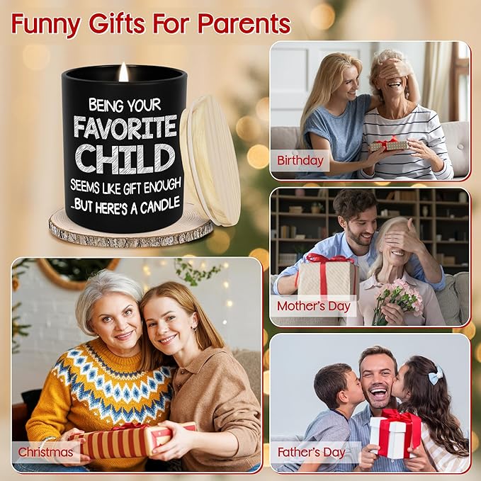 TEEZWONDER Christmas Birthday Gifts for Mom - Favorite Child Scented Candle Vanilla Lavender 10 oz - Mom Dad Birthday Gifts from Daughter Son, Grandma Grandpa Gift Ideas, Candle for Parents