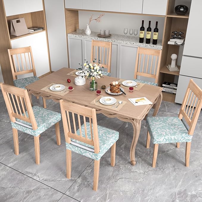 Stretch Dining Chair Seat Covers Set of 6,Dining Chair Slipcovers, Floral Printed Chair Covers,Soft Fabric Washable Upholstered Chair Seat Protector, No Rear Covers for Home Kitchen Dining Room