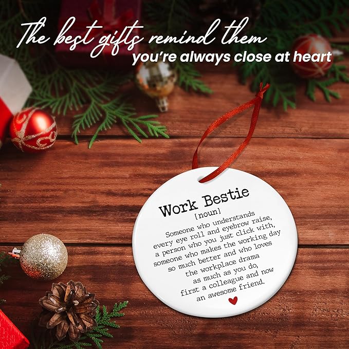 Christmas Work Bestie Gifts for Women Friends - Ceramic Christmas Ornaments 2025 for Xmas Decorations - Inspirational Friend Gifts for Coworkers, Friend Gift, Coworker Gift Ideas