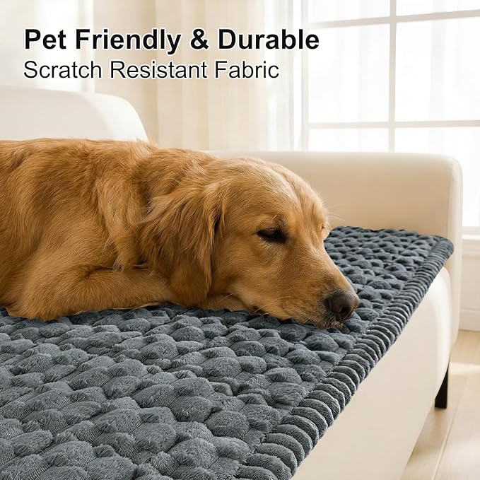 Smiry Pet Couch Cover for 3 Cushion Sofa, Non-Slip Fuzzy Couch Cover for Dogs Washable, Thick Soft Sofa Slipcovers Cushion Protector Pet Friendly (Dark Grey, 27.6" x 88")