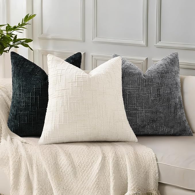 decorUhome Black Chenille Throw Pillow Covers 26x26 Set of 2 Thick Textured Slubby Couch Pillow Covers Farmhouse Accent Modern Neutral Decorative Pillow Cases for Bed Sofa Living Room