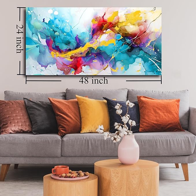 Abstract Canvas Wall-Art for Living Room - Colorful Wall Art Bedroom Office Artwork Wall Decor Ready to Hang Size 24" x 48"