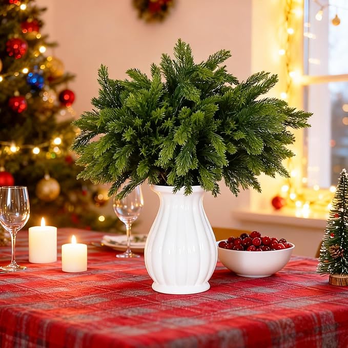 joyhalo 24 Pcs Artificial Real Touch Cedar Stems, 18" Christmas Cedar Pine Branches Faux Greenery Stems for Vases, Outdoor Planters, Christmas Trees and Outdoor Home Decor