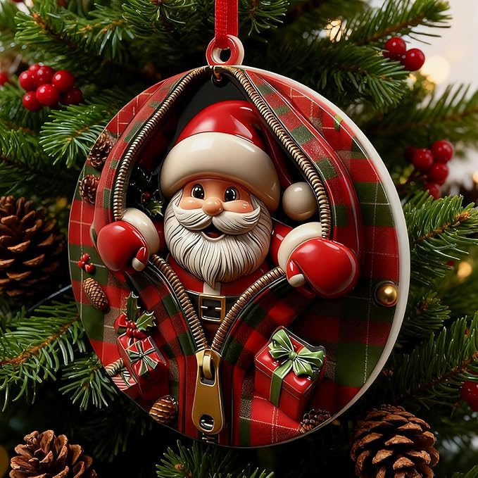 3D Santa Ornaments for Christmas Tree, Christmas Tree Fun Santa Decorations, Resin Funny Holiday Decoration, Christmas Ornaments Hanging Decoration Gift & Xmas Stocking Stuffers for Women, Men