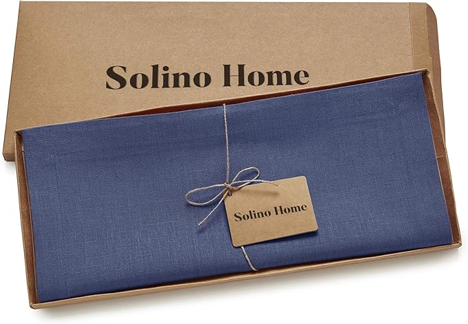 Solino Home Linen Table Runner 90 Inches Long - 100% Pure Linen Vintage Blue Dining Table Runner 14 x 90 Inch for Winter - Diana Medium Weight