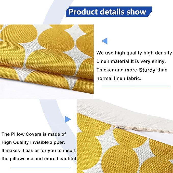 Decorative Throw Pillow Covers Set of 2 Chrome Yellow Fashion Polka dot Pillow Covers 22x22 Inch Throw Pillow Cover Linen Pillowcase Farmhouse Outdoor Pillow Covers for Couch Sofa Bedroom