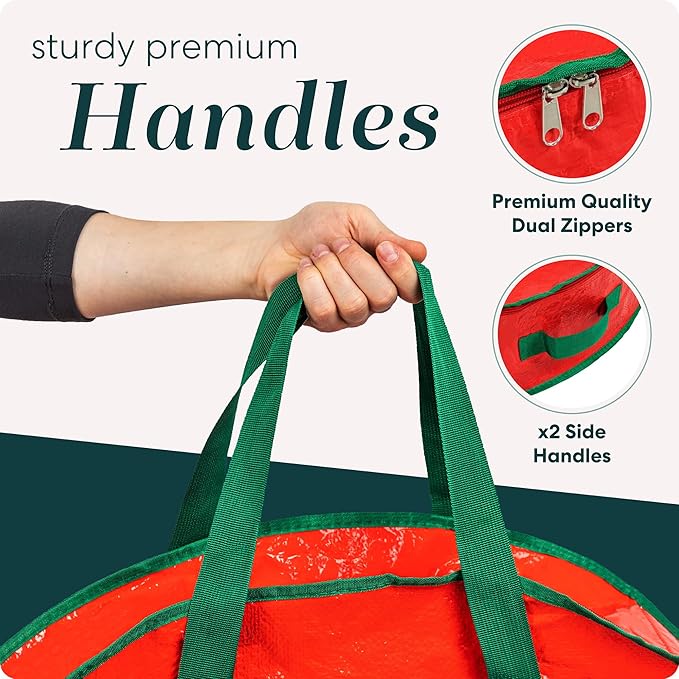 Handy Laundry Christmas Wreath Storage Bag - Durable, Tarp Material, Zipper, Sturdy Carry Handles, Pest Protection - Ideal Home, Garage Organization for Seasonal Holiday Wreath Decorations (30")