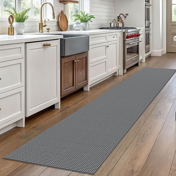 EARTHALL Woven Runner Rug 2x10 Ft Washable Runners for Hallways Long Cotton Non Slip Rubber Backed Kitchen Runner Braided Indoor Floor Carpet for Entryway, Hallway, Kitchen, Dark Gray