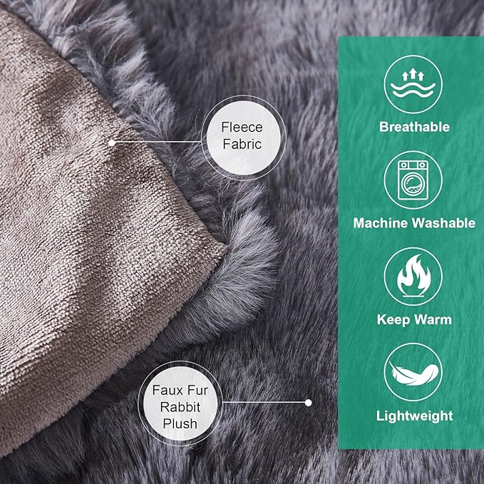 Soft Fluffy Blanket - Fuzzy Throw Blanket for Couch, Plush Rabbit Faux Fur Blanket, Cute Cozy Blankets for Women, Warm Thick Big Bubble Blankets for Bed Sofa Bedroom Living Room - 90"x98" Queen
