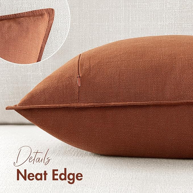 Woaboy 20x20 Inch Set of 2 Decorative Linen Solid Throw Pillow Covers Boho Accent Farmhouse Couch Pillowcases Modern Netural Home Decor for Couch Sofa Living Room Bed,Rust