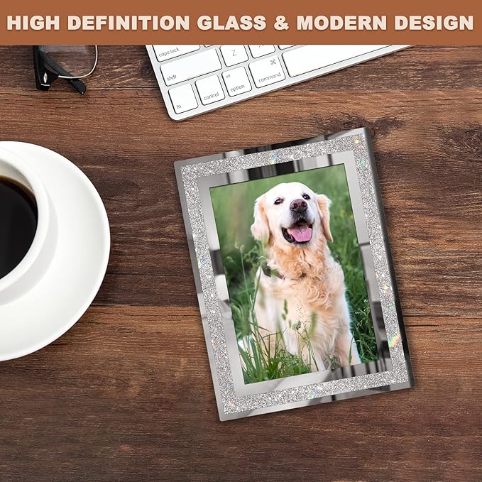IZIDDO 4x6 Picture Frames Set of 4, Glitter Glass Photo Frame for Tabletop Display, Gift Picture Frame, Horizontally or Vertically