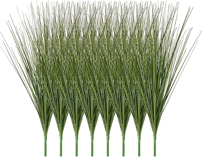 VEVOR Artificial Grass Plant, 27 inch Faux Onion Grass Fake Greenery Shrubs Plant, Premium PVC for Indoor Outdoor House Home Garden Office Room Décor, Housewarming, 8 Pack Green