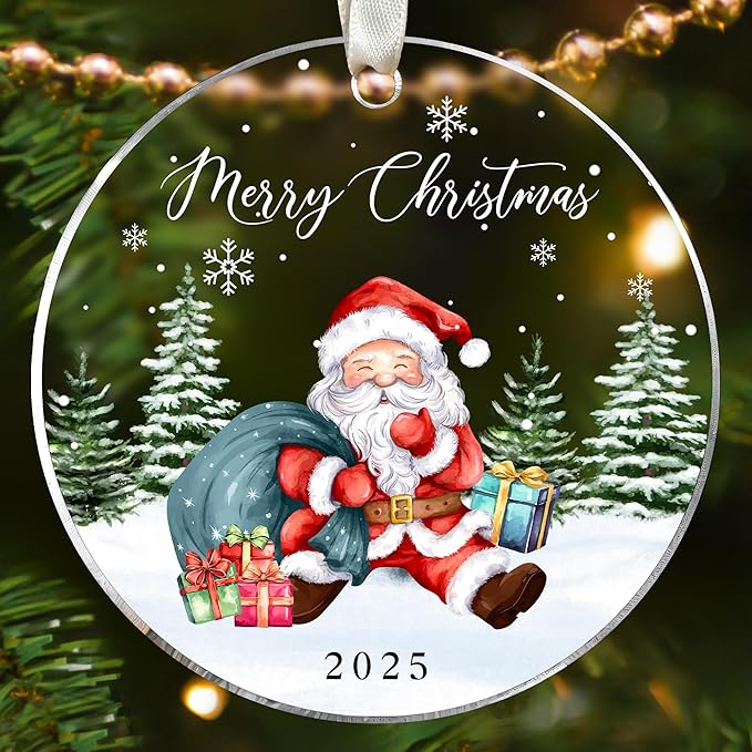 2025 Christmas Ornament - Santa Christmas Ornaments, Santa Ornaments for Tree - Funny for Family, Friends, Mom, Dad, Kids - Cute Acrylic Christmas Ornament 2025