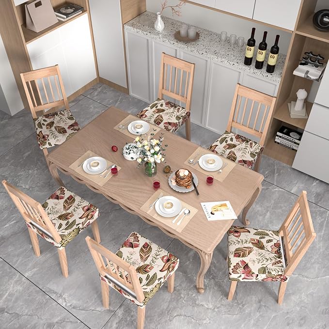 Stretch Dining Chair Seat Covers Set of 2,Dining Chair Slipcovers, Floral Printed Chair Covers,Soft Fabric Washable Upholstered Chair Seat Protector, No Rear Covers for Home Kitchen Dining Room