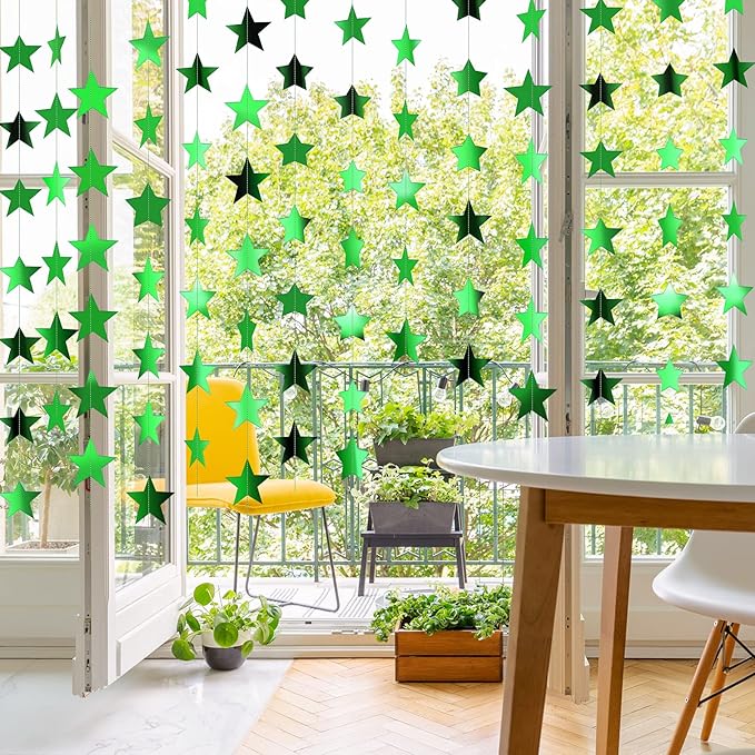 Patelai Glitter Star Garland Banner 2026 New Years Decor 130 Feet Star Hanging Banner Twinkle Backdrop for Birthday Classroom Wedding Christmas Party Supplies(Green)