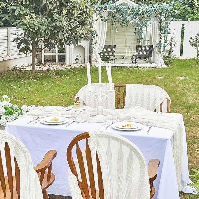 IVAPUPU 1 Pcs Cheesecloth Table Runner - 10ft Ivory White Boho Gauze Cheese Cloth Table Runners for Baby Shower Decoration Wedding Party Summer Garden Farmhouse