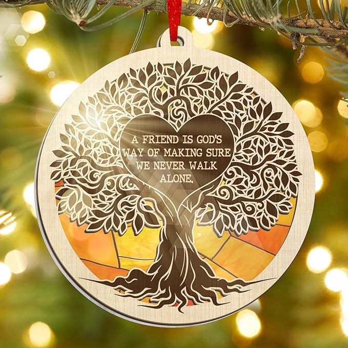TEEZWONDER Christmas Friendship Gifts for Women Men - Suncatcher Christmas Ornaments 2025 - Natural Life Friend Gifts for Women, Tree of Life Ornament for Tree Decorations, Bestie Gift for Friend