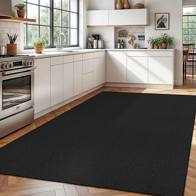 Braided Area Rug 5x7 Ft Washable Rugs for Living Room Non Slip Bedroom Rugs Boho Dining Room Rug Cotton Living Room Woven Floor Carpet for Nursery Playroom, Black/Grey