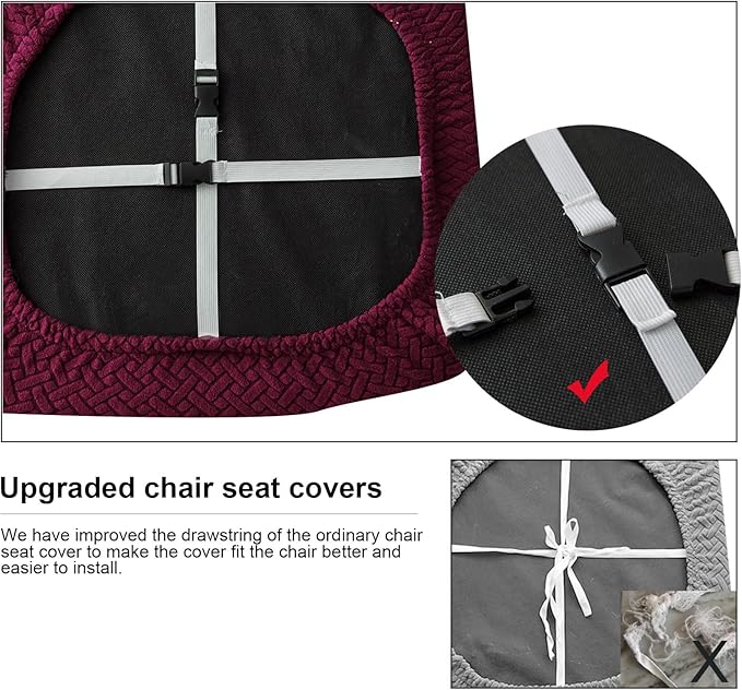 Genina Seat Covers for Dining Room Chair Seat Slipcovers Kitchen Chair Covers (Wine Red, 4 Pcs)