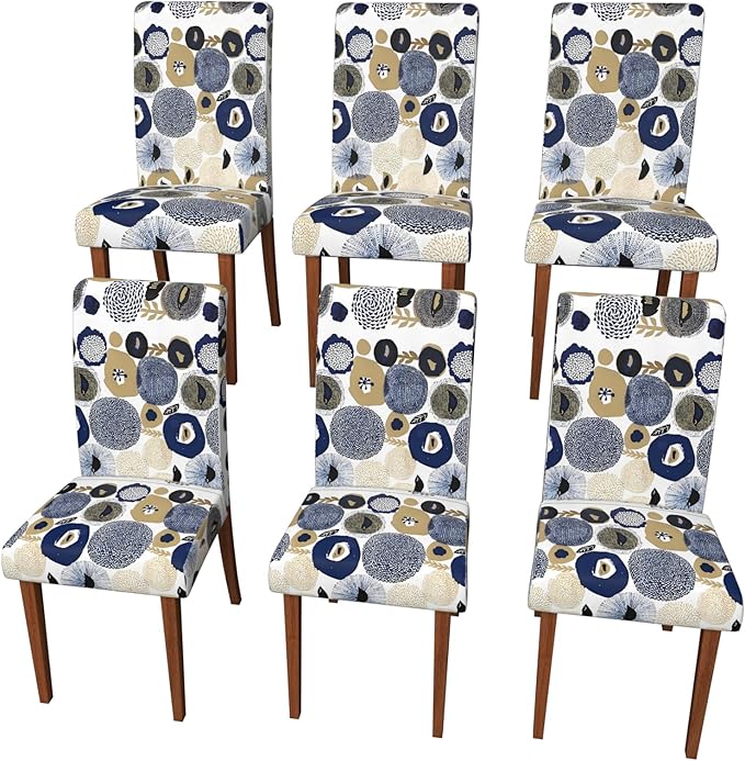 Stretch Dining Chair Covers Set of 6,Floral Print Chair Covers,Soft Removable Washable,Pet Friendly Furniture Protector,Universal Chair Slipcovers for Home, Kitchen,Ceremony Dining Room Seat
