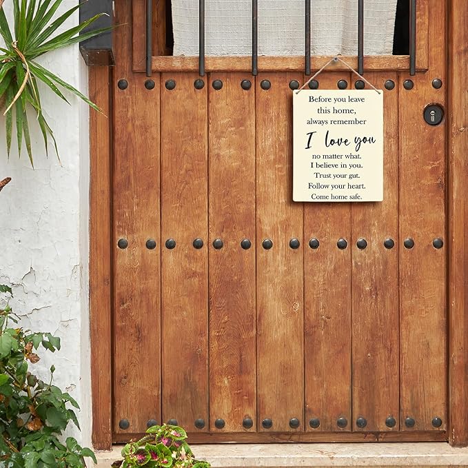 FUGWN Before You Leave This Home Always Remember I Love You Sign Hanging Wooden Signs 8x10, Entryway Wall Decor, I Love You Sign, Love Wall Decor, Motivational Inspirational Home Wall Decor(Yellow)